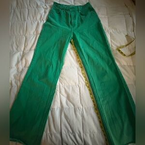 Zara Woman’s Wide Leg Raw Hem Green Jeans